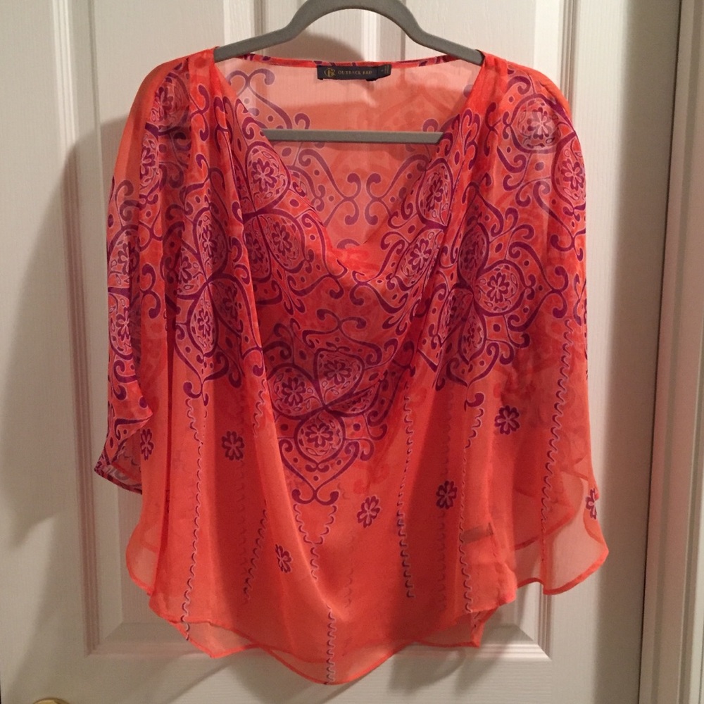 Outback Red - M - sheer blouse with caftan sleeves